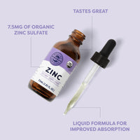 Thumbnail for VIMERGY USDA Organic Zinc Supplements for Women & Men (7.5mg Liquid Zinc Per Serving) Fast-Absorbing Immune Support, Promotes Healthy Bones & Skin, Vegan (55 mL)