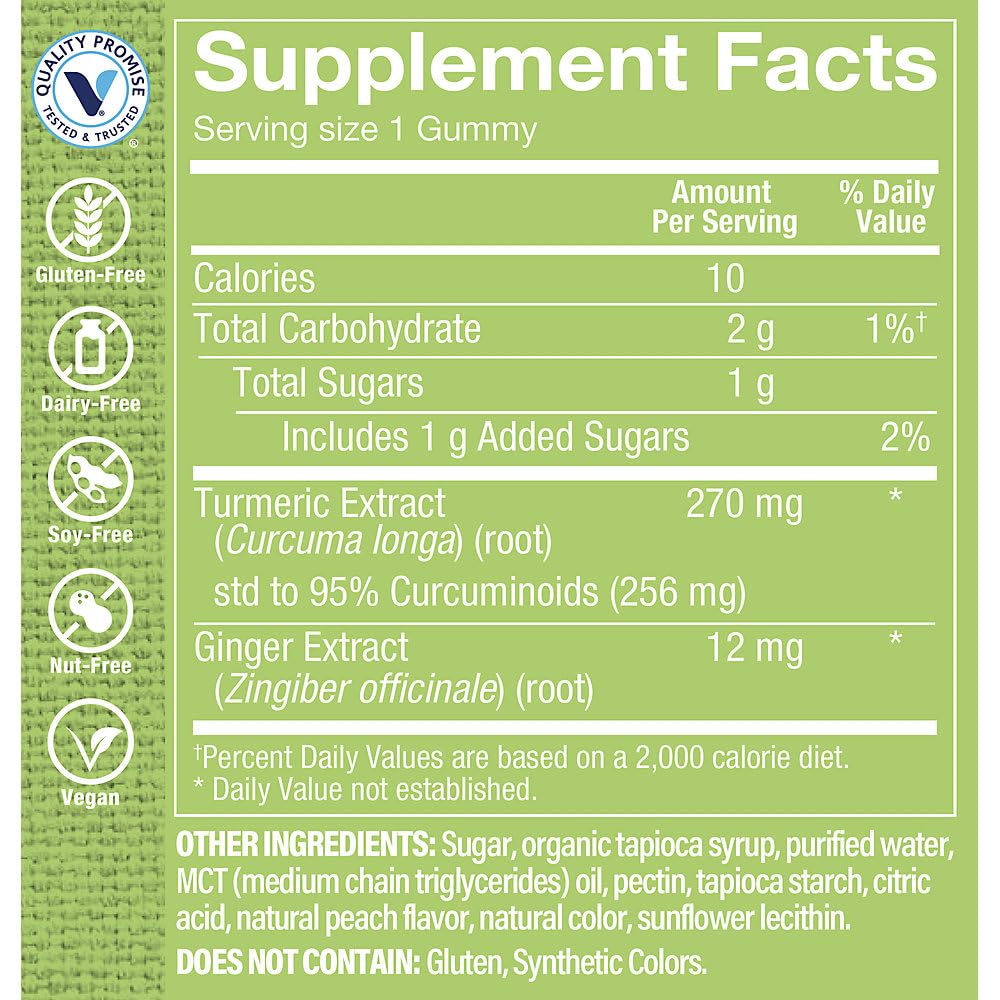 Turmeric Gummies with Curcumin a Standardized to 95% Curcuminoids a Antioxidant Support a Peach (60 Gummies)