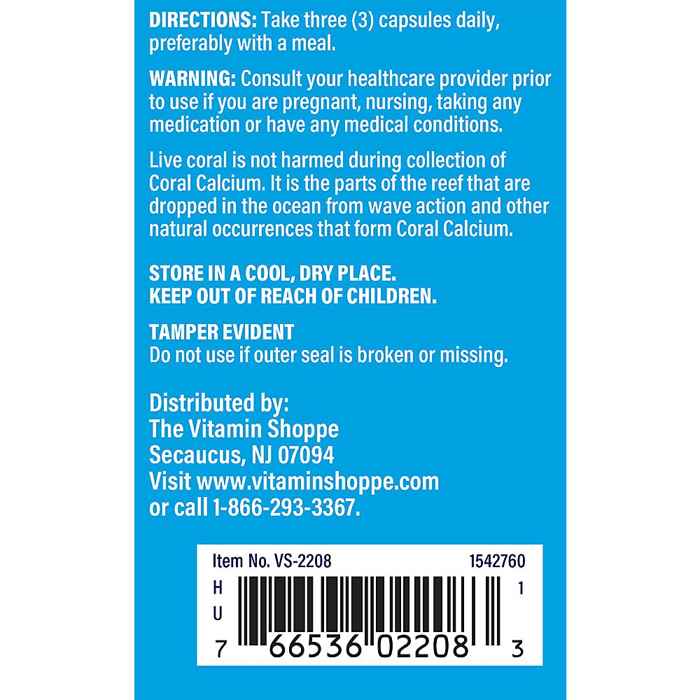 The Vitamin Shoppe Coral Calcium 1,500MG - Eco Safe Source of Calcium, Magnesium & Trace Minerals to Support Healthy Bones and Teeth (180 Capsules)