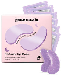 Thumbnail for grace & stella Retinol Under Eye Patches for Puffy Eyes and Dark Circles - Restoring Gel Under Eye Masks with Hyaluronic Acid - Vegan Skincare, Self Care Gifts for Women (Purple, 48 Pairs)