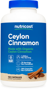 Thumbnail for Nutricost Organic Cinnamon (Ceylon Cinnamon) 1,200mg Serving, 150 Capsules - Gluten Free, Non-GMO