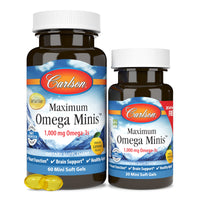 Thumbnail for Carlson - Maximum Omega Minis, 1000 mg Omega-3s, Heart Function, Brain Support & Healthy Aging, Lemon, 60+20 Mini Softgels