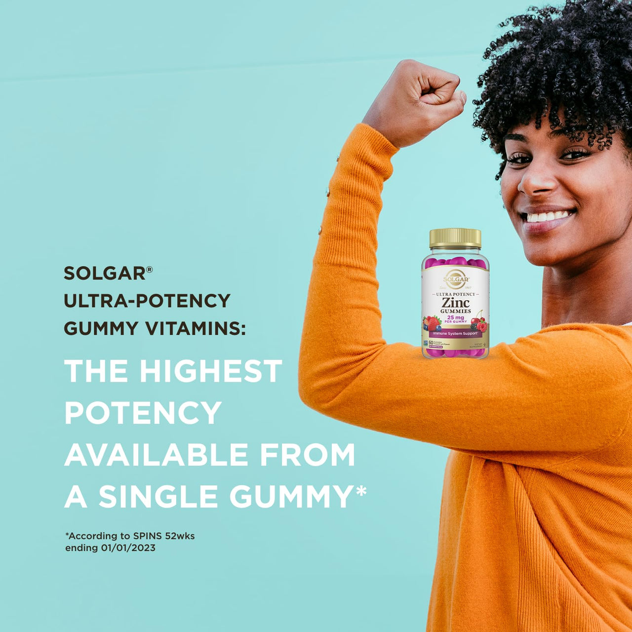 Solgar Zinc Gummies Adult Vitamin with 25mg Ultra Potency Zinc Citrate for Immune Support - Mixed Fruit Flavor, Vegan, Kosher & Gluten Free Gummy Supplements for Women & Men, 2g Sugar, 60 Servings