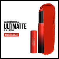 Thumbnail for Maybelline Color Sensational Ultimatte Matte Lipstick, Non-Drying, Intense Color Pigment, More Scarlet, Scarlet Red, 1 Count
