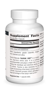 Thumbnail for Source Naturals Taurine, Soothing Neurotransmitter*, 1000mg - 120 Capsules