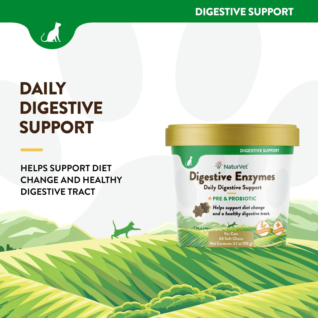 NaturVet – Digestive Enzymes for Cats Plus Probiotics – 60 Soft Chews – Helps Support Diet Change & A Healthy Digestive Tract – Aids in The Absorption of Vitamins & Minerals – 30 Day Supply