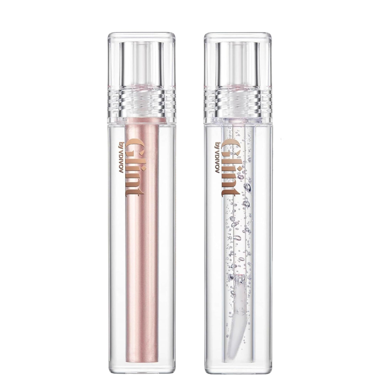 Glint Liquid Gel Highlighter (Dewy Moon, 0.1oz + Glosser, 0.1oz) - Multi-Use Face & Body Gloss Set for Smooth Glow and Long-Lasting Healthy Radiance. Korean Makeup for Eyes, Cheeks, Nose & Lips