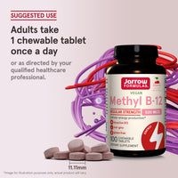 Thumbnail for Jarrow Formulas® Methyl B-12 Tablets, 500 mg, Dietary Supplement for Cellular Energy Production and Brain Health Support, 100 Cherry Flavor Chewable Tablets, 100 Day Supply