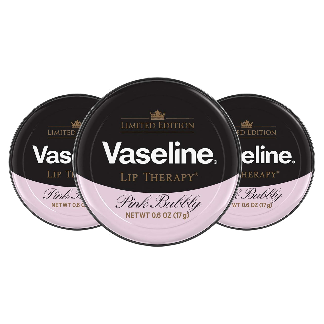 Vaseline Lip Therapy Lip Balm, 3 Pack, Limited Edition Pink Bubbly, 0.6 oz