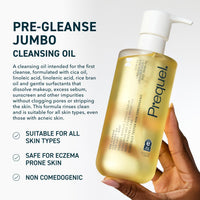 Thumbnail for Prequel Skin Pre-Gleanse Oil Cleanser for Face. Double Cleansing Oil Skincare for Women with Cica and more. Non-Comedogenic Makeup Remover. Unscented Gentle Formula For All Skin Types. 13.5oz