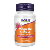 Thumbnail for NOW Foods Supplements, Mega D-3 & MK-7 with Vitamins D-3 & K-2, 5,000 IU/180 mcg, Bone & Cardiovascular Support*, 60 Veg Capsules