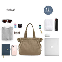 Thumbnail for ODODOS 18L Side-Cinch Shopper Bags Lightweight Shoulder Bag Tote Handbag for Shopping Workout Beach Travel, Brown