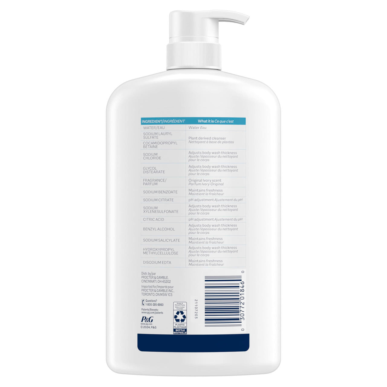 Ivory Body Wash, Designed for the Whole Family, Gentle Formula, Free of Dyes Heavy Perfumes Parabens Phthalates & Silicones, Original Scent, 35 oz