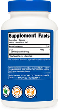 Thumbnail for Nutricost DHEA 100mg, 240 Capsules - Gluten Free, Soy Free, Non-GMO, Supplement