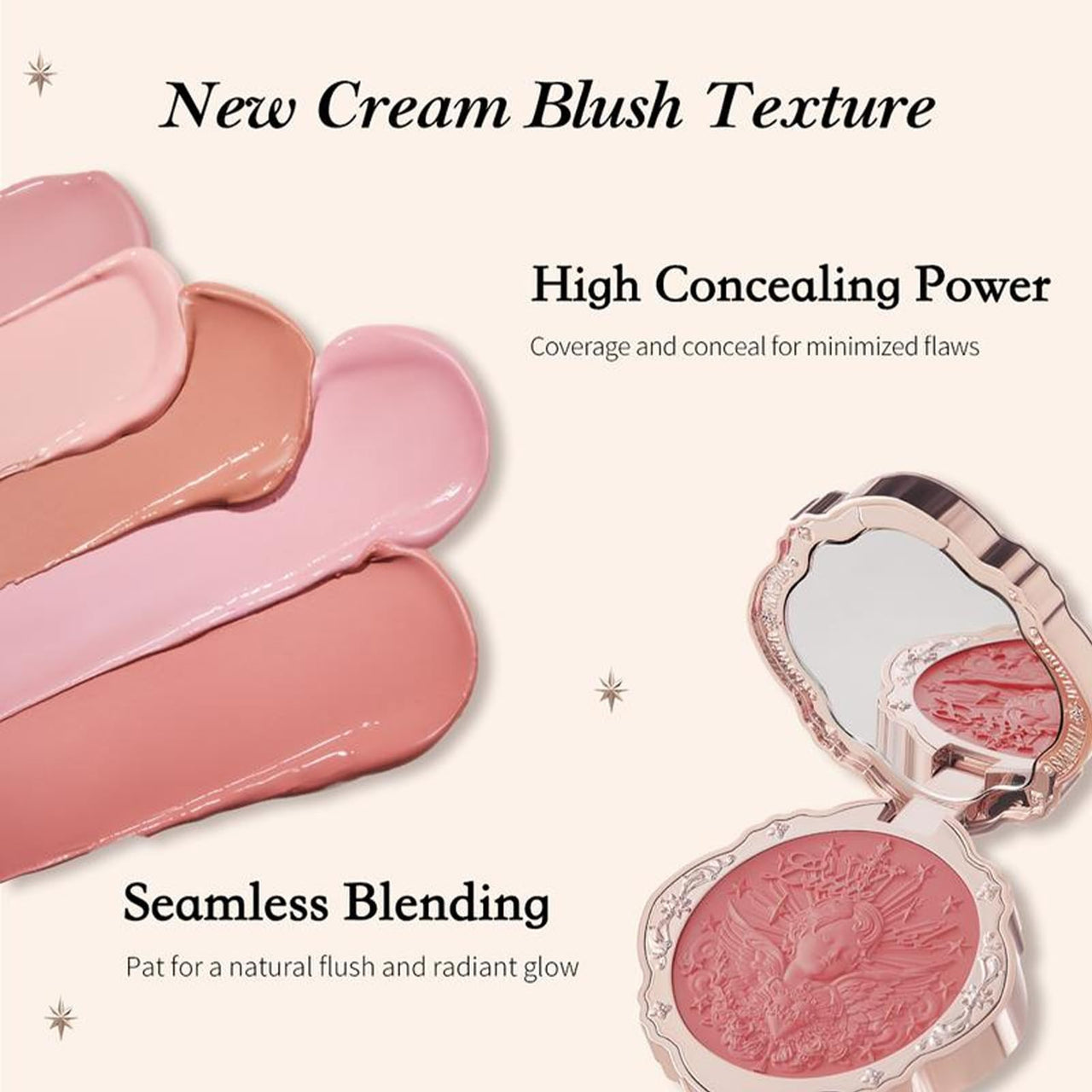 Flower Knows Little Angel Cream Blush,Sany Nude Hydrating Blush for Cheeks,Buildable & Blendable Dewy Face Makeup,Soft Long-Lasting Cute Make Up for Women & Girls,0.21 Oz(05 Fingertip Stellar)