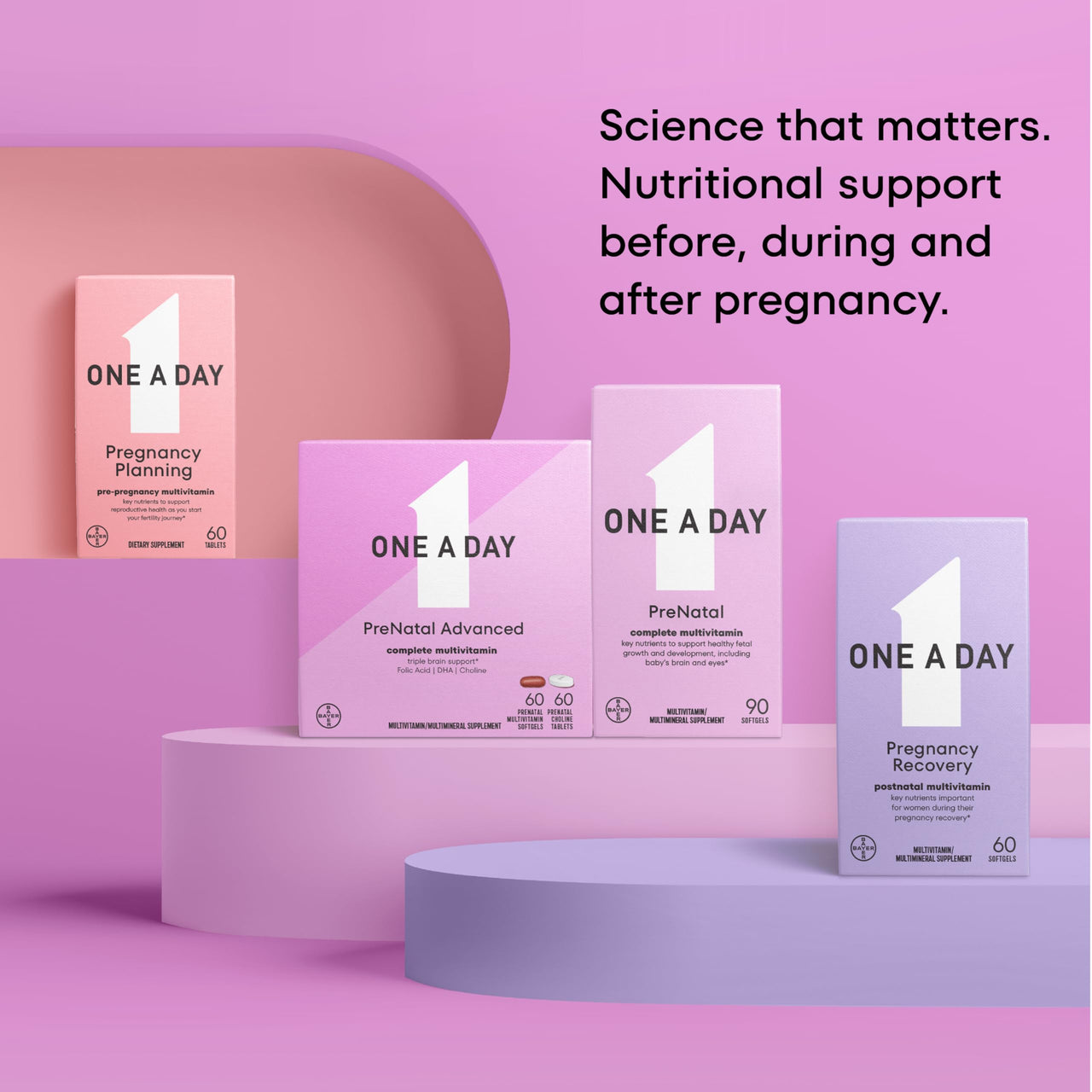 ONE A DAY Women’s Prenatal Advanced Complete Multivitamin with Brain Support* with Choline, Folic Acid, Omega-3 DHA & Iron for Pre, During & Post Pregnancy, 60+60 Ct (120 Total) (Packaging May Vary)