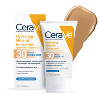Thumbnail for CeraVe Hydrating Mineral Sunscreen SPF 30 with Sheer Tint, Tinted Mineral Sunscreen with Zinc Oxide & Titanium Dioxide, Blends Seamlessly For Healthy Glow, Medium, 1.7 Fluid Ounce