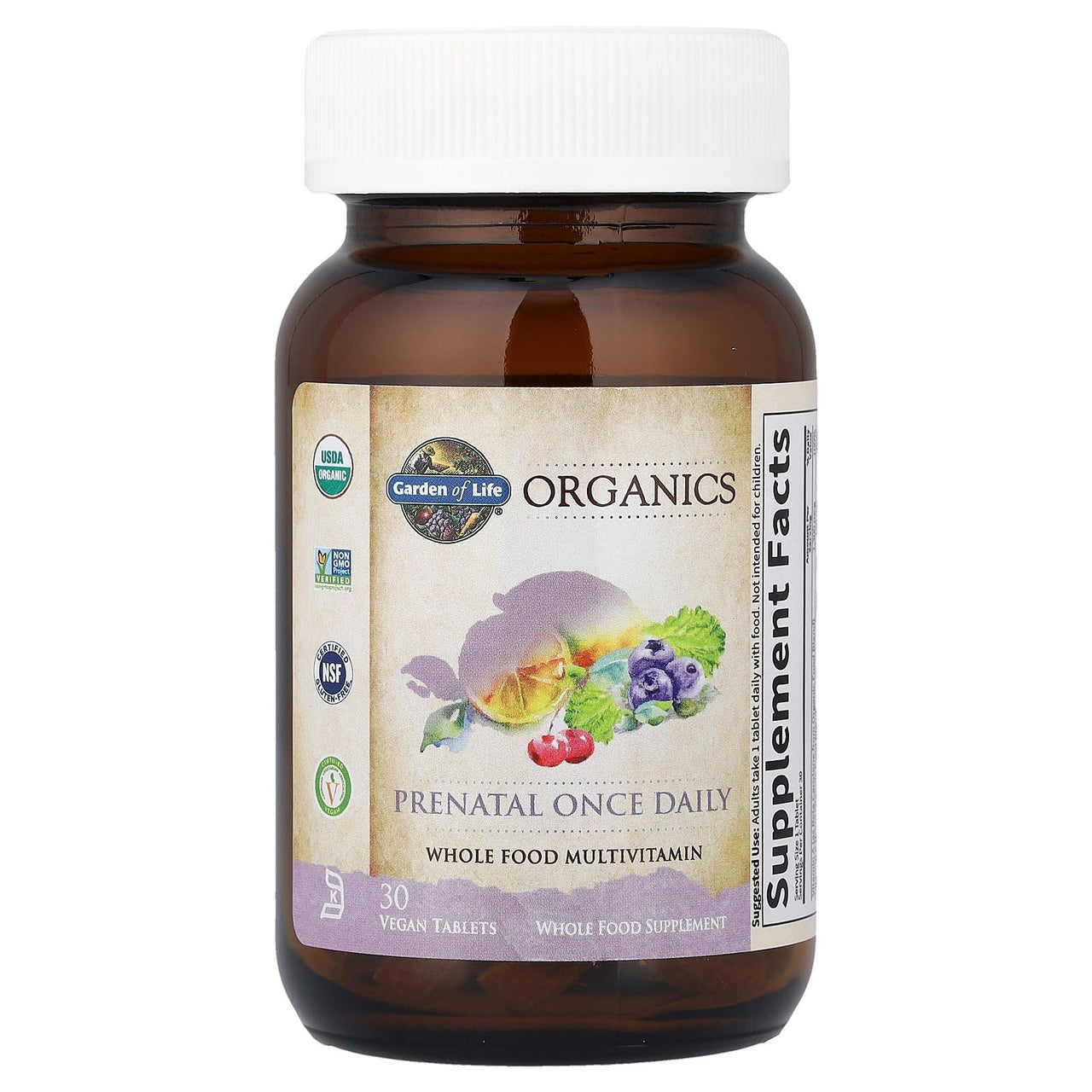 Garden of Life Organics Prenatal Vitamin: Folate for Energy & Healthy Fetal Development, Non-constipating Iron, Vitamin C, B6, B12, D3 – Organic, Non-GMO, Gluten-Free, Vegan, 30 Day Supply