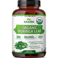 Thumbnail for Zazzee USDA Organic Moringa Leaf 20:1 Extract, 180 Vegan Capsules, 3 Month Supply, Certified Kosher, Moringa Oleifera, Antioxidant, Immune & Cellular Support, Superfood Supplement, Made in the USA