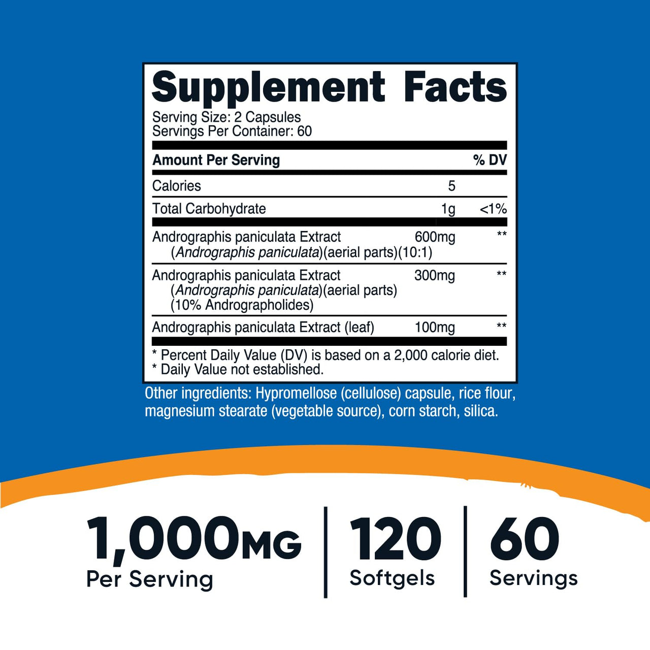 Nutricost Andrographis Extract Capsules (1000mg) (120 Capsules) - Health and Wellness Vegetarian Supplement, 60 Servings