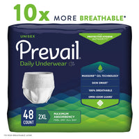 Thumbnail for Prevail Daily Protective Underwear - Unisex Adult Incontinence Underwear - Disposable Adult Diaper for Men & Women - Maximum Absorbency - XX-Large - 12 Count (Pack of 4)