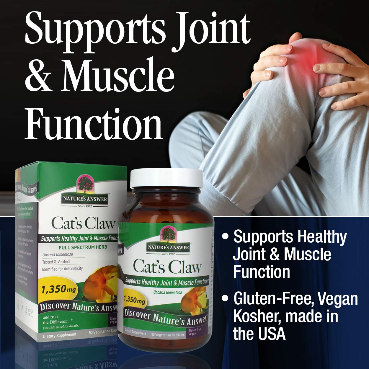 Nature's Answer Cat's Claw Inner Bark | Full Spectrum Herb | Supports Healthy Joint & Muscle Function | Gluten-Free, Vegan/Vegetarian & Kosher Certified | 90ct Capsules