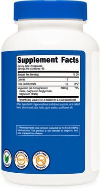 Thumbnail for Nutricost Triple Magnesium Complex (300mg, 120 Capsules) - from Di-Magnesium Malate, Bisglycinate and Citrate, 60 Servings