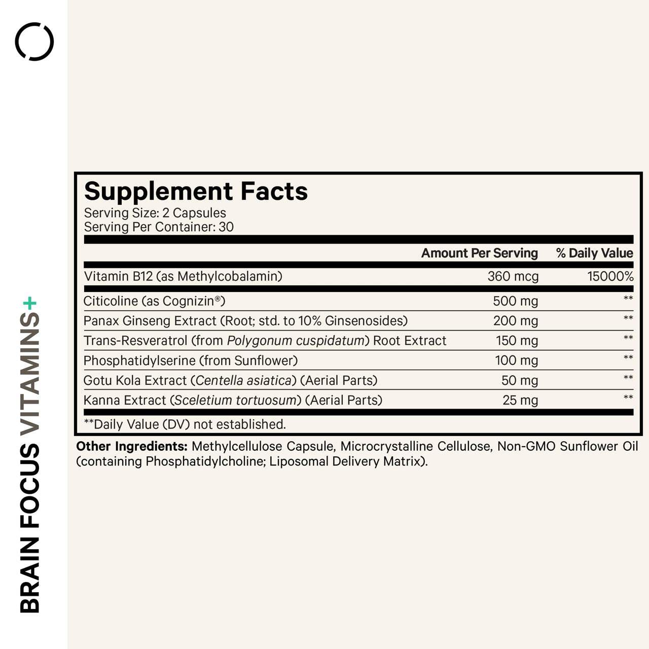 Codeage Brain Focus Vitamins+ Nootropic Supplement with Citicoline as Cognizin, Panax Ginseng, Resveratrol, Gotu Kola, Vitamin B12 Methylcobalamin - Liposomal Delivery - Non-GMO - 60 Capsules