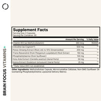 Thumbnail for Codeage Brain Focus Vitamins+ Nootropic Supplement with Citicoline as Cognizin, Panax Ginseng, Resveratrol, Gotu Kola, Vitamin B12 Methylcobalamin - Liposomal Delivery - Non-GMO - 60 Capsules