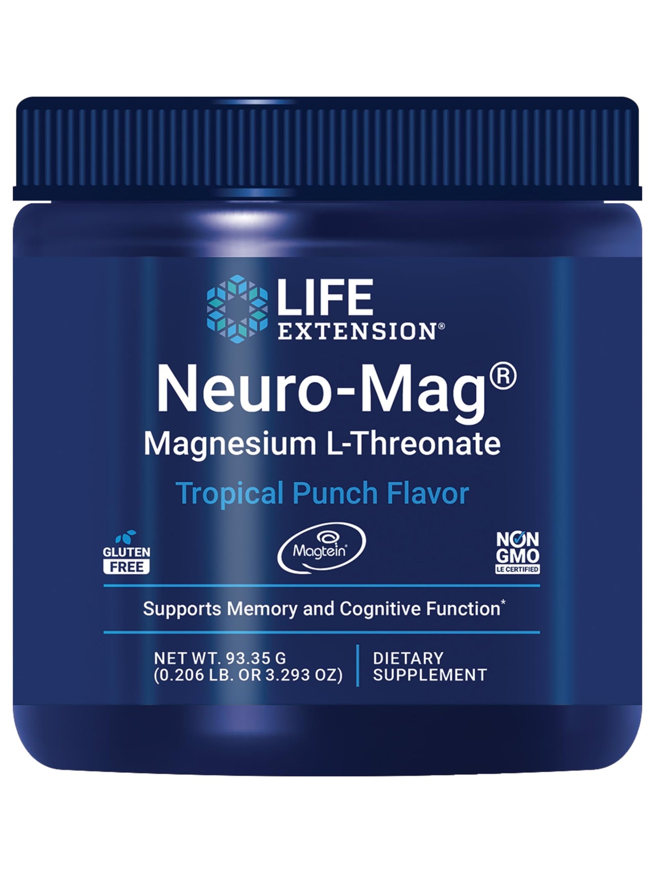 Life Extension Neuro-Mag Magnesium L-Threonate Powder (Tropical Punch) - Ultra-Absorbable - Supports Memory, Focus, Cognitive Function & Mood - Gluten No, Non-GMO, Vegetarian (30 Servings)