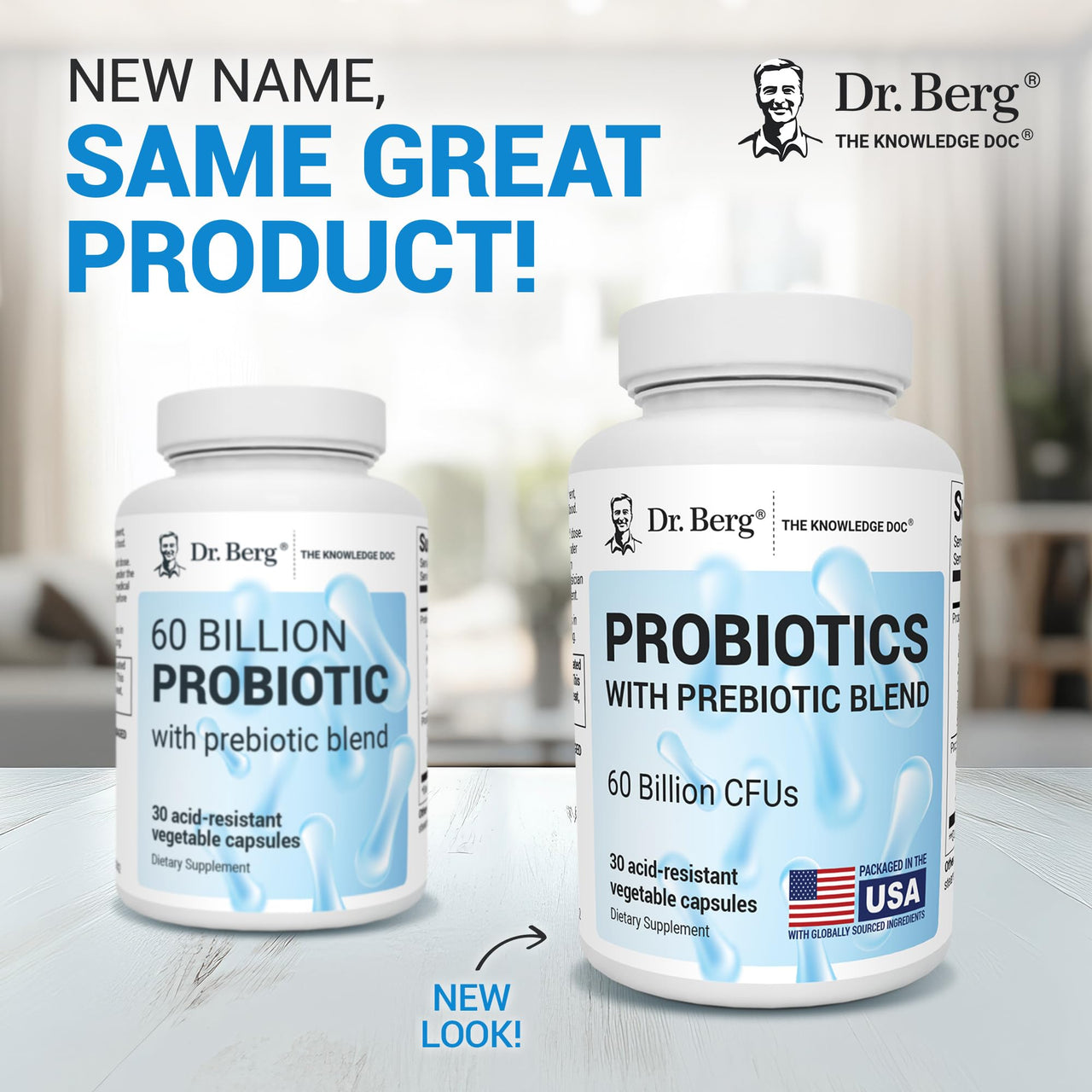 Dr. Berg Probiotic Supplement (60 Billion CFUs) - Helps Ease Occasional Constipation, Diarrhea, Gas & Bloating* - Pre and Probiotics for Digestive Health - 30 Probiotic Capsules
