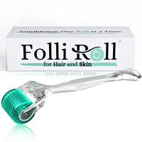 Thumbnail for FolliRoll Derma Roller for HAIR and SKIN - for Face and Scalp Derma Stamp, 192 Titanium Individual Microneedles | FREE Storage Case | for Men and Women (Green, 0.30mm)