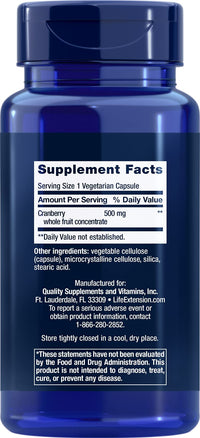Thumbnail for Life Extension Cran-Max®, 500 mg, cranberry whole fruit concentrate, promotes urinary tract health with powerful antioxidants, gluten-free, vegetarian, non-GMO, 60 capsules