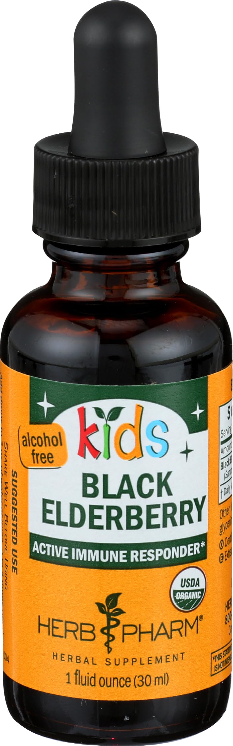 Herb Pharm Kids Certified-Organic Alcohol-Free Black Elderberry Glycerite Liquid Extract Drops, 1 Oz