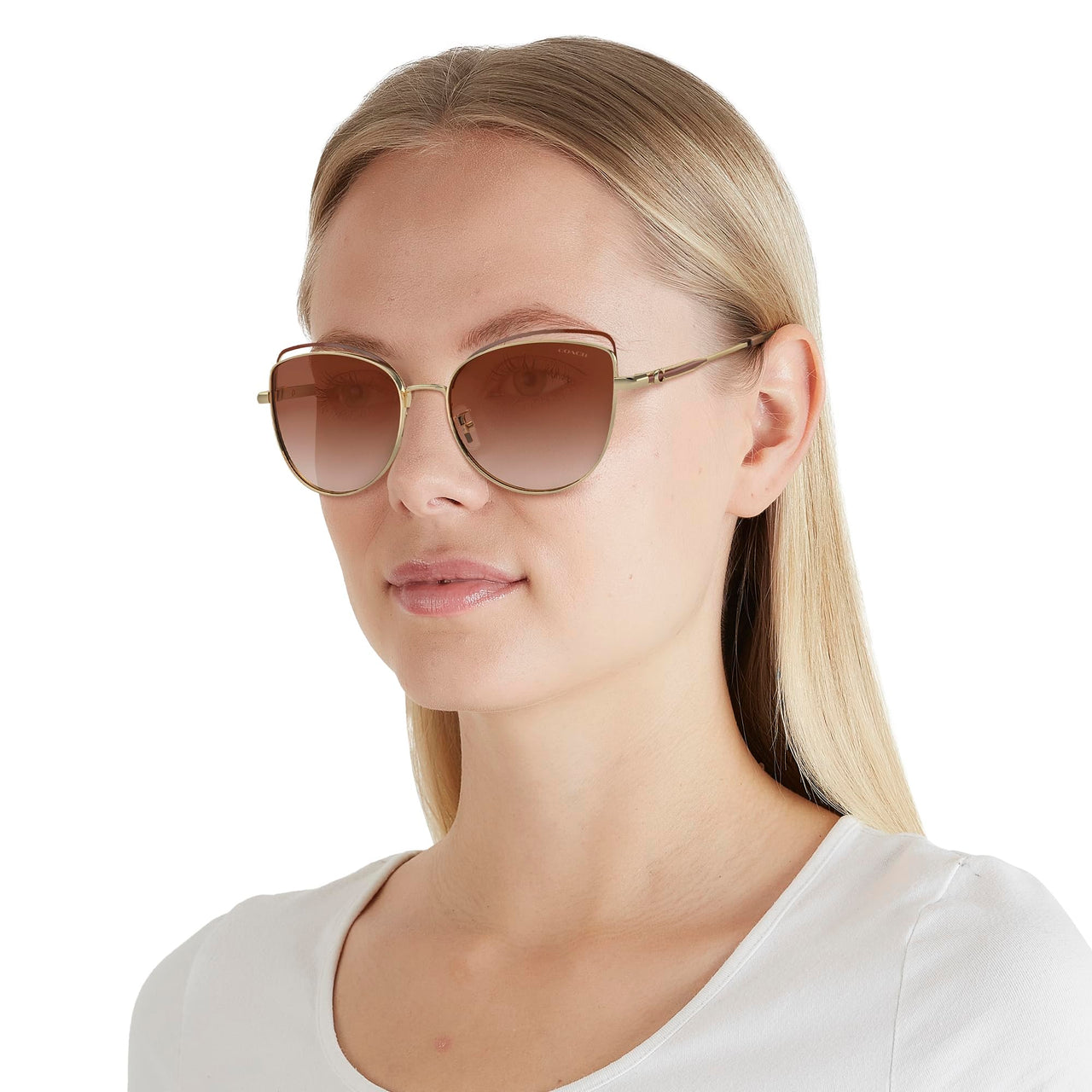 COACH Sunglasses HC 7162 900513 Shiny Light Gold/Nutmeg Amber Gradient Polyami