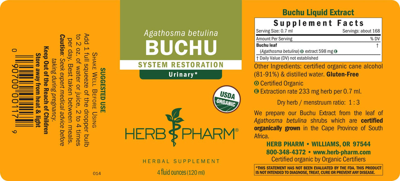 Herb Pharm Certified Organic Buchu Liquid Extract for Urinary System Support - 4 Ounce