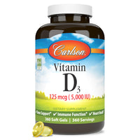 Thumbnail for Carlson - Vitamin D3 5000 IU (125 mcg), Bone Health, Muscle Health, Cholecalciferol, Vitamin D Supplements, Vitamin D3 Soft Gels, 360 Softgels
