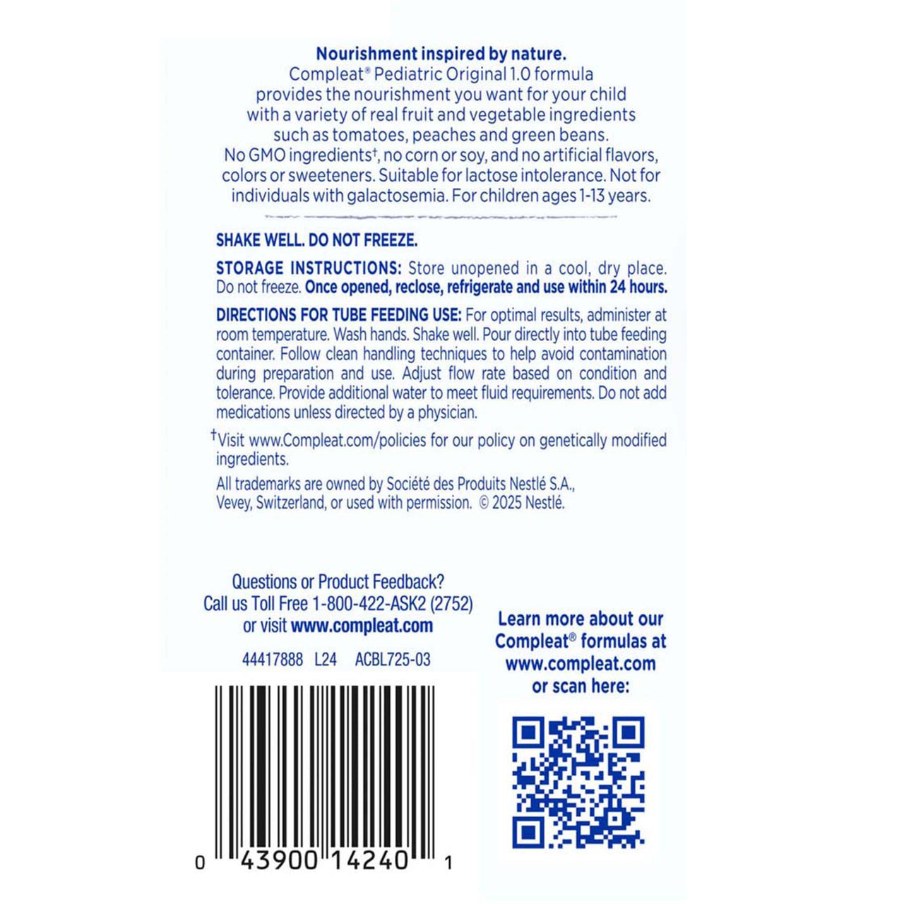 Compleat Pediatric Original Pediatric Tube Feeding Formula Unflavored 8.45 oz Carton, 6 Count