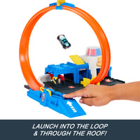 Thumbnail for Hot Wheels Toy Car Track Set, Super Police Station Playset with 1:64 Scale Die-Cast Vehicle, Adjustable Loop for Multiple Ways to Race & Stunt
