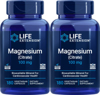 Thumbnail for Life Extension Magnesium (Citrate) 100mg, 180 Veg Caps (Pack of 2) - Mag Supplement