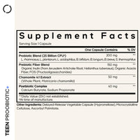 Thumbnail for Codeage Teen Probiotic+ Supplement - 25 Billion CFU Probiotic Blend with Prebiotics, Postbiotics & Chamomile - Gut & Digestion Support for Teens and Teenagers 12 & Up - Non-GMO- 30 Capsules