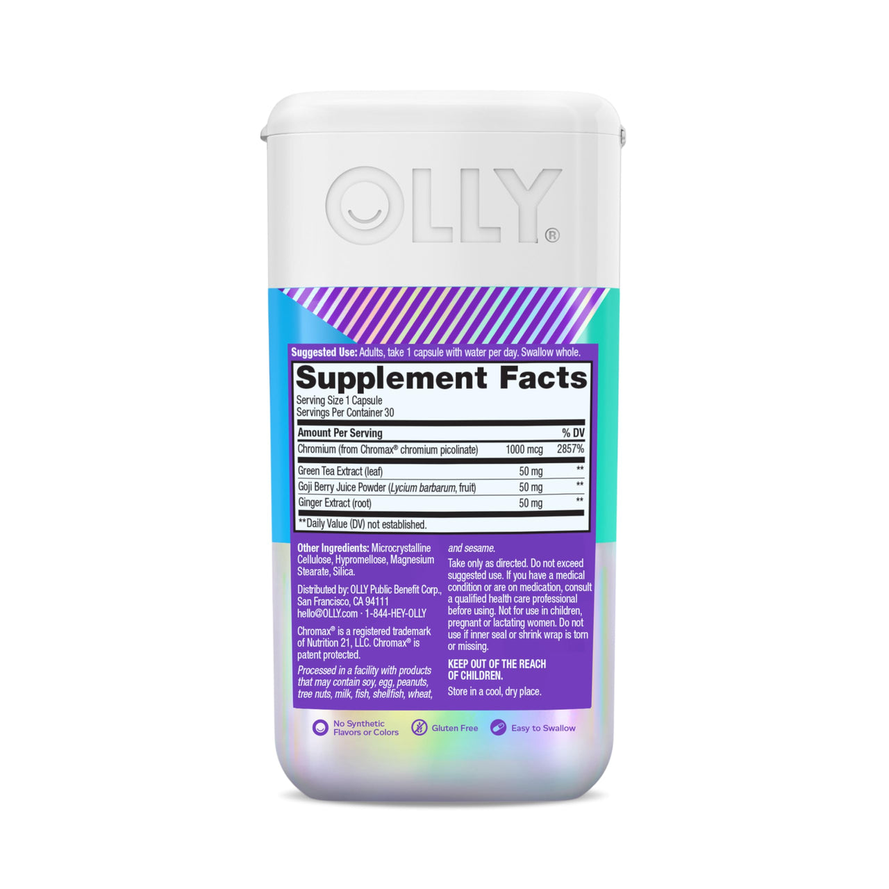 OLLY Combat Cravings, Metabolism & Energy Support Supplement,1000 mcg Chromium, Green Tea, Goji Berry, Ginger - 30 Count