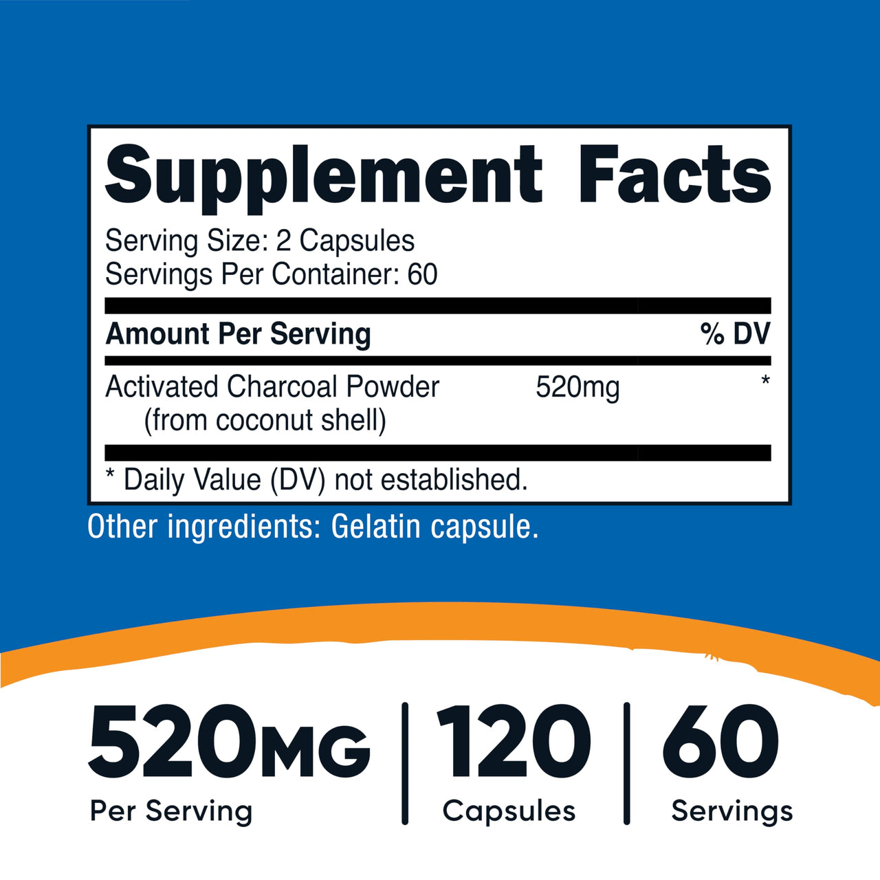 Nutricost Activated Charcoal 520mg, 120 Capsules - Premium Powder, Non-GMO & Gluten Free