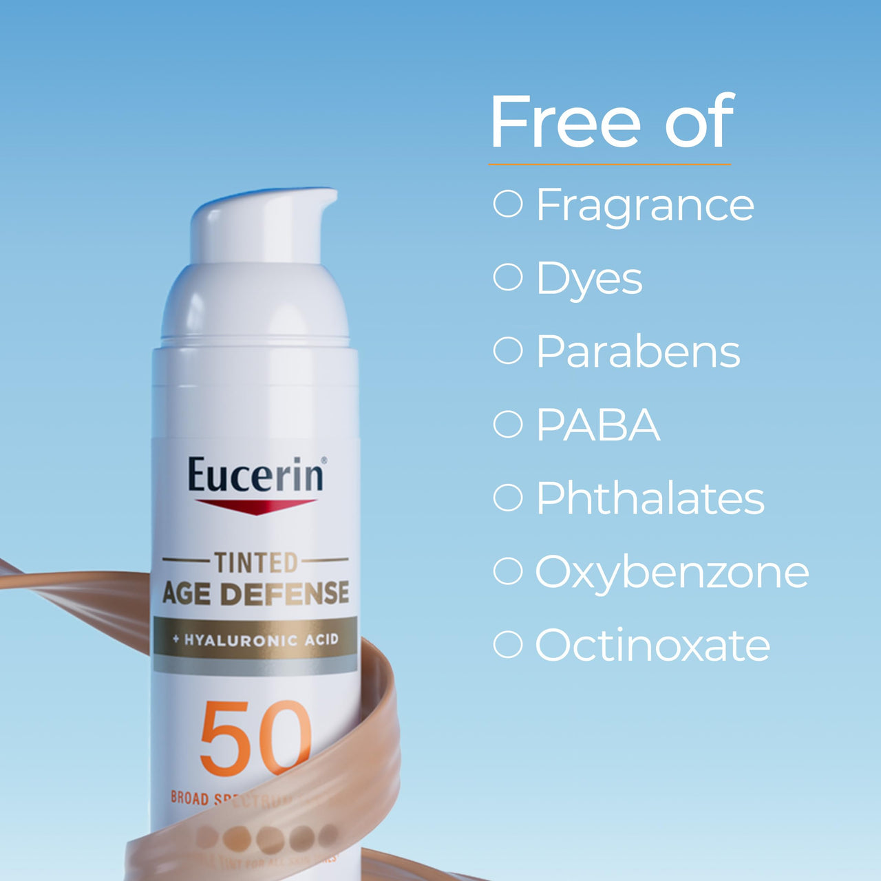 Eucerin Sun Tinted Age Defense SPF 50 Face Sunscreen Lotion with Hyaluronic Acid, Skin Care Gifts for Mom, Hypoallergenic, Non-Comedogenic, Free of Fragrance, Oxybenzone & Octinoxate, 2.5 Fl Oz Bottle