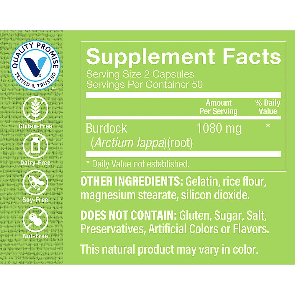 The Vitamin Shoppe Burdock Root (Arctium Lappa) 1080mg Traditional (100 Capsules)