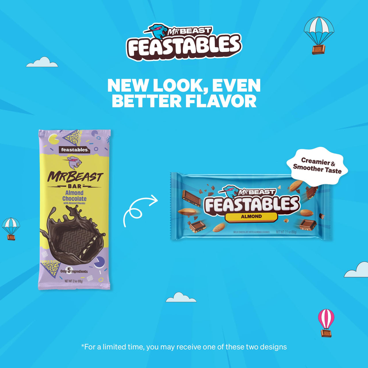 MrBeast Feastables Almond Milk Chocolate Bar, King Size, 10 Count, Roasted Almond Chocolate Candy, Fairtrade Cocoa, 2.1oz Each