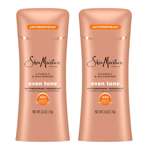 SheaMoisture Antiperspirant Deodorant Stick Even Tone Vitamin C & Niacinamide 2 Count for 48HR Sweat & Odor Protection with No Parabens & No Mineral Oil 2.6 oz