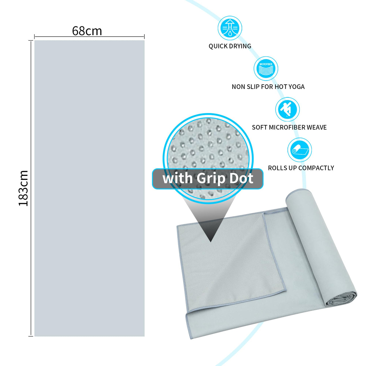 MOONSMILE 2 Pack Hot Yoga Mat Towels with Grip Dot,Yoga Mat Towels for Hot Yoga Non Slip,Soft Suede Microfiber Cover,Absorbent Pilates Exercise Accessories