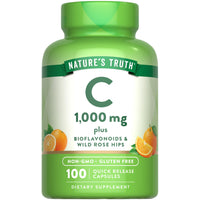 Thumbnail for Nature's Truth Vitamin C 1000mg | 100 Capsules | with Wild Rose Hips & Bioflavonoids | Non-GMO & Gluten Free Supplement