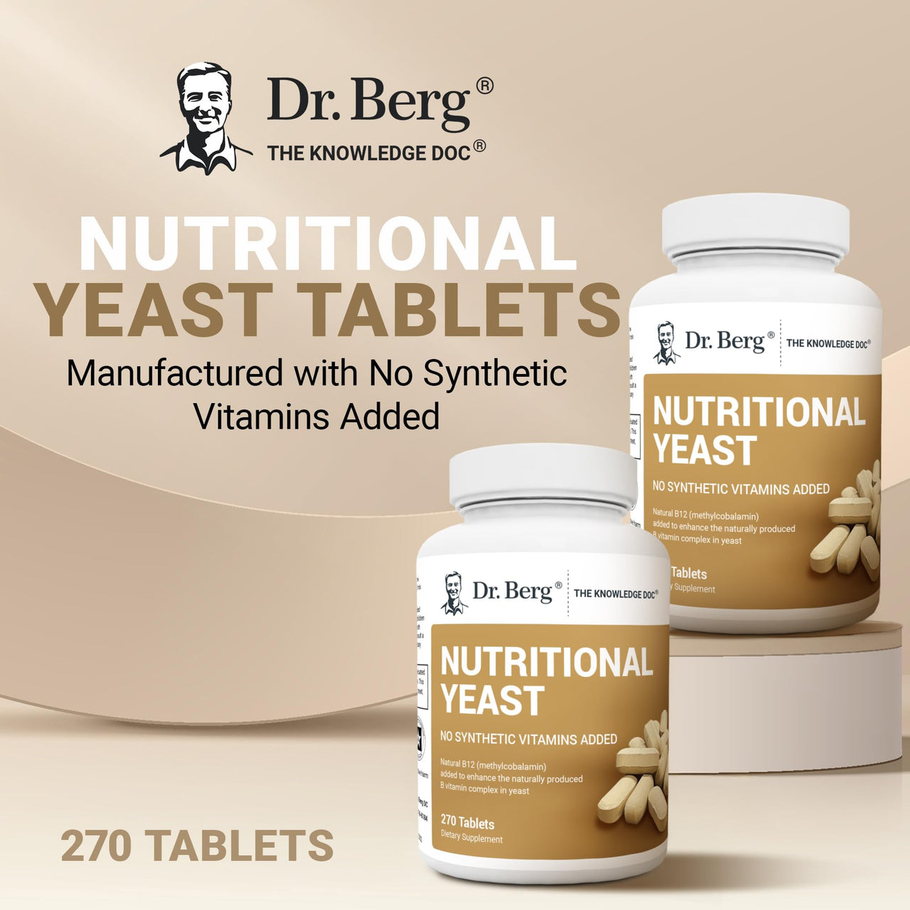 Dr. Berg Nutritionals Yeast Tablets – Natural B12 Added - All 8 B Vitamin Complex – Organic Vanilla Flavor - 270 Vegan Tablets Dietary Supplements